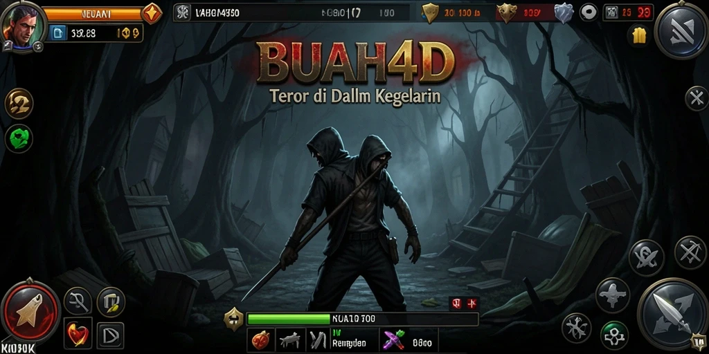 Tangkapan layar menggambarkan suasana menyeramkan dan gameplay menegangkan BUAH4D.