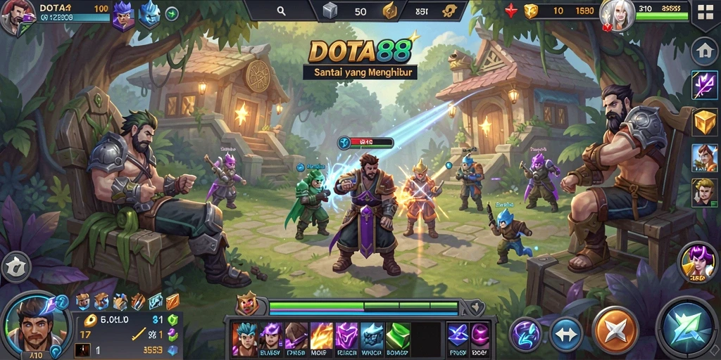 Tampilan gameplay DOTA88 yang ceria dan menarik