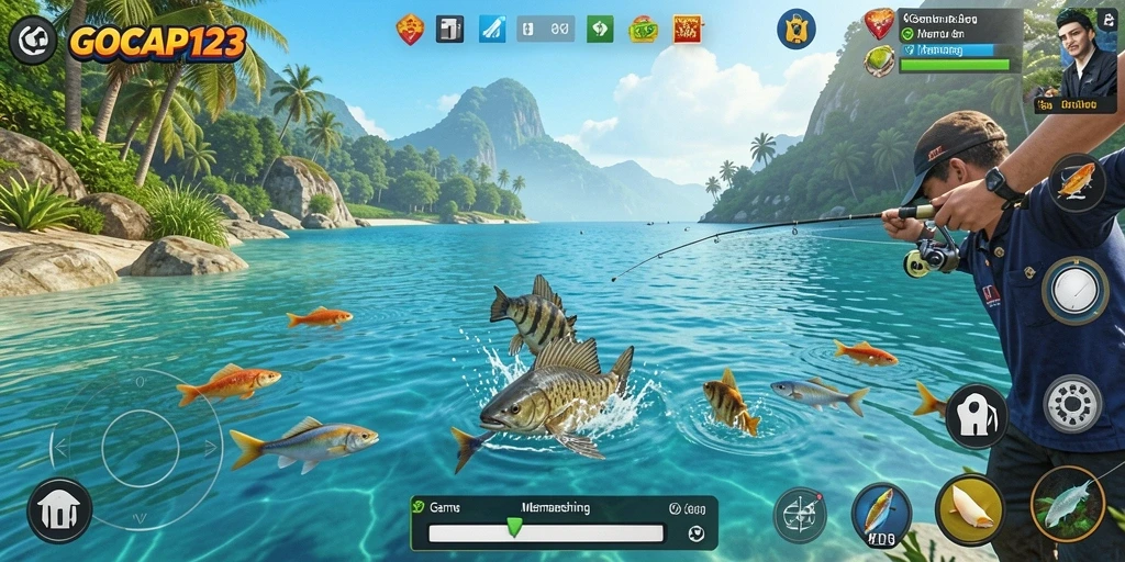 Tampilan gameplay GOCAP123 dengan aksi memancing yang seru.
