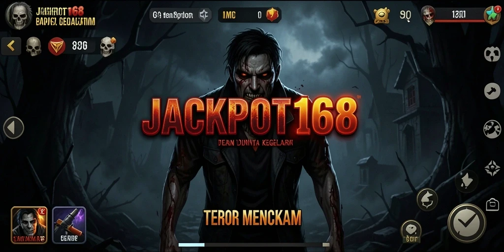 Gameplay JACKPOT168 yang mencekam dengan efek suara menyeramkan.