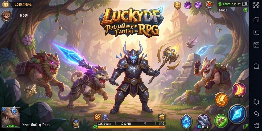 Screenshot LUCKYDF menampilkan pertempuran epik dalam dunia RPG.