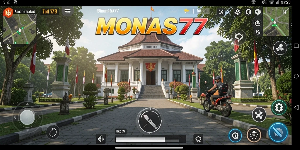 Tangkapan layar gameplay MONAS77 yang menunjukkan simulasi mendalam.
