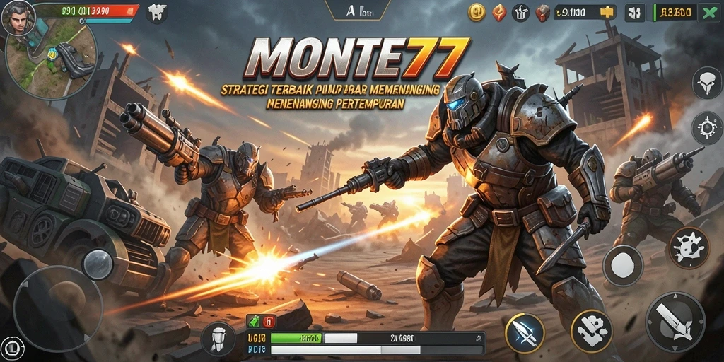 Tangkapan layar gameplay MONTE77 yang menampilkan strategi pertempuran.
