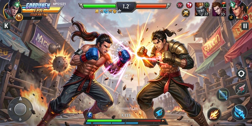 Screenshot MPO1221 menampilkan aksi pertarungan yang seru dan grafis menawan.