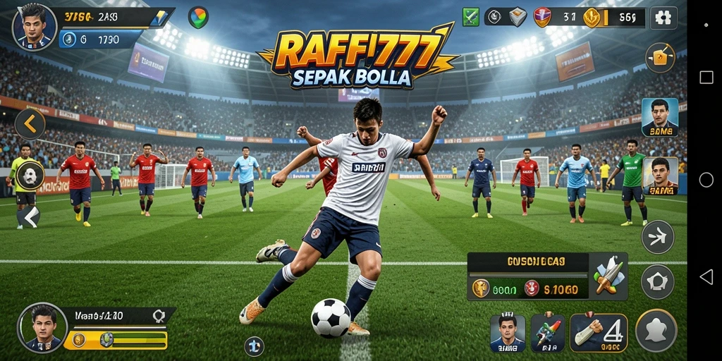 Tampilan gameplay seru di RAFFI777 dengan aksi sepak bola yang mendebarkan.