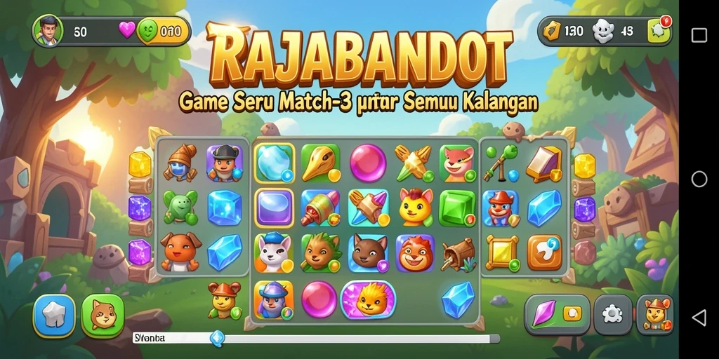 Tangkapan layar dari gameplay seru RAJABANDOT menunjukkan keseruan match-3.