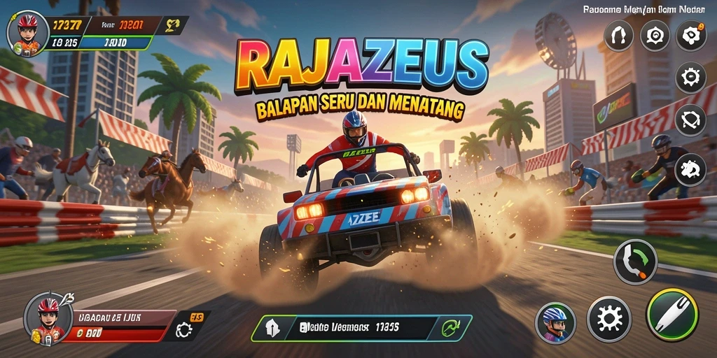 Screenshot gameplay RAJAZEUS yang menampilkan aksi balapan yang seru.