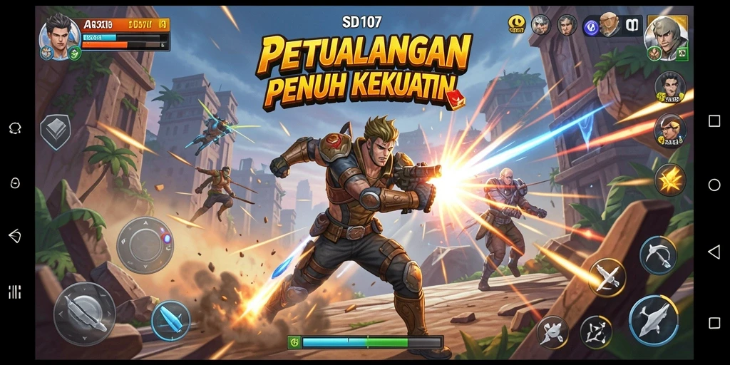 Gameplay seru dalam SD107 saat bertempur melawan musuh.