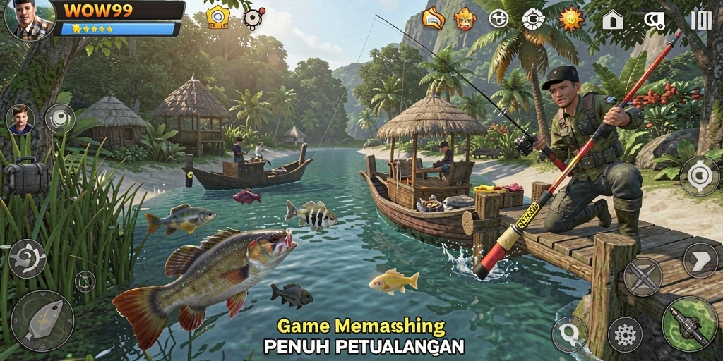Tampilan gameplay WOW99 dengan suasana memancing yang menenangkan.