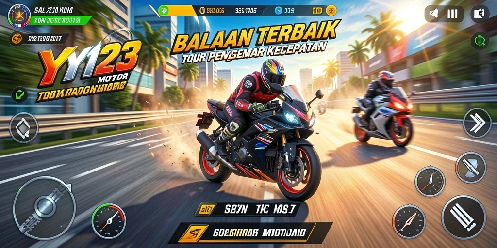Screenshot YY123 menampilkan aksi balapan motor yang seru dan mendebarkan.